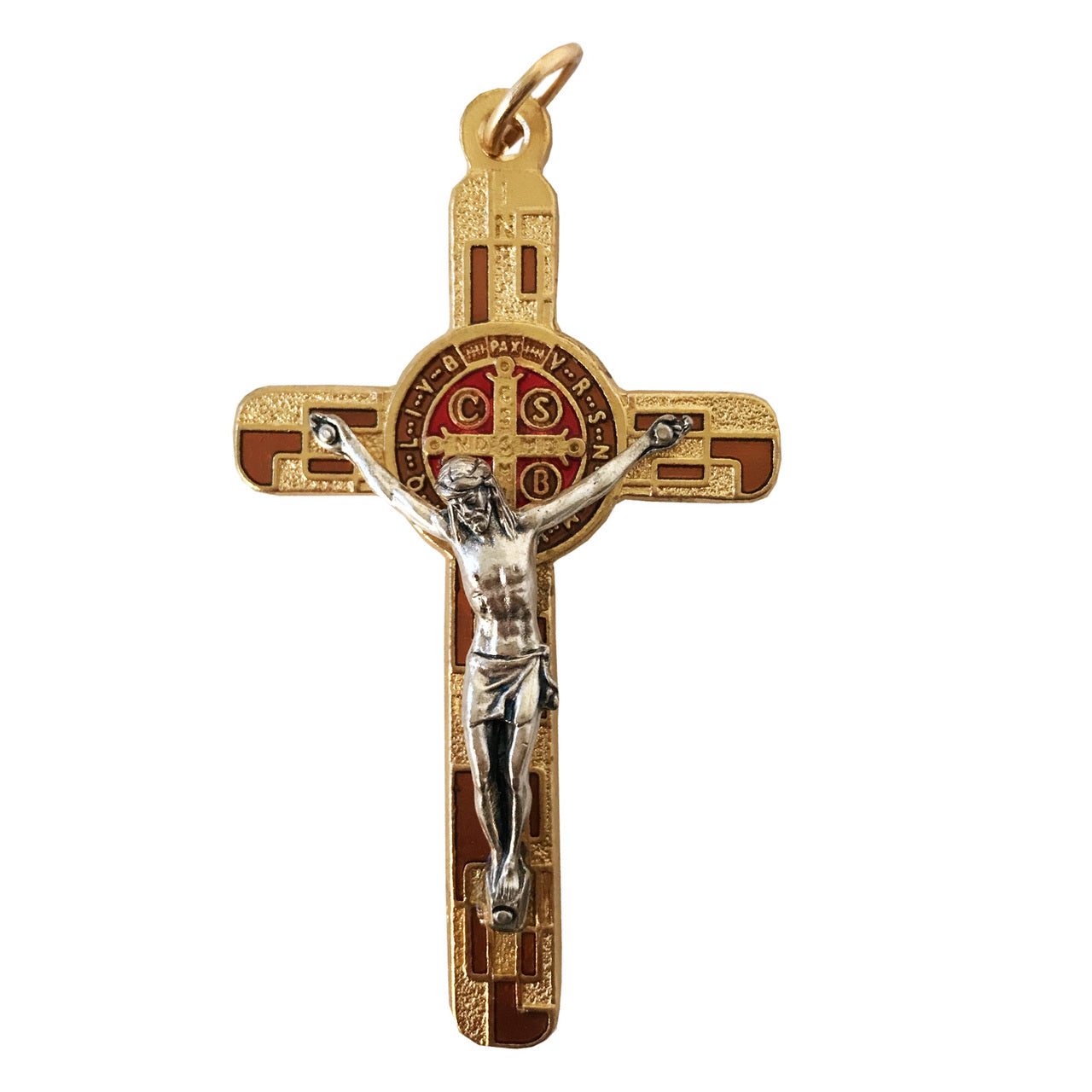 Gold Tone/Brown- St. Benedict Cross with Corpus and Medal