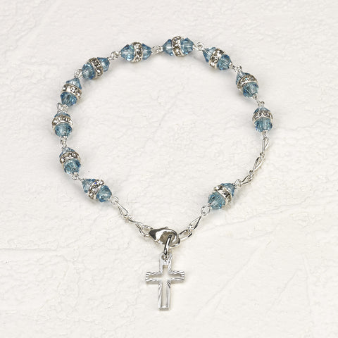 6mm Aqua- Austrian Crystal Rosary Bracelet