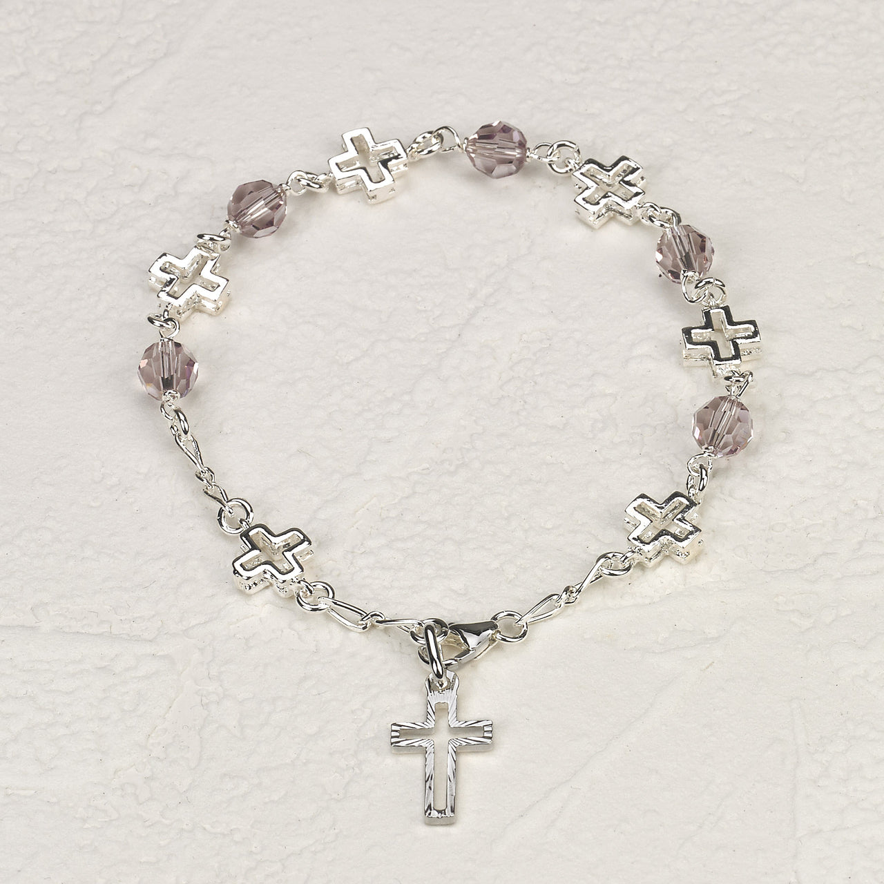 6mm Purple- Austrian Crystal/Cross Rosary Bracelet