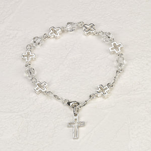 6mm Clear- Austrian Crystal/Cross Rosary Bracelet
