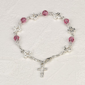 6mm Rose- Austrian Crystal/Cross Rosary Bracelet