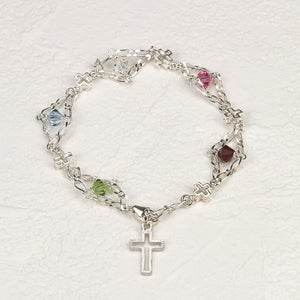 6mm Multi Color- Austrian Crystal/Cross Rosary Bracelet