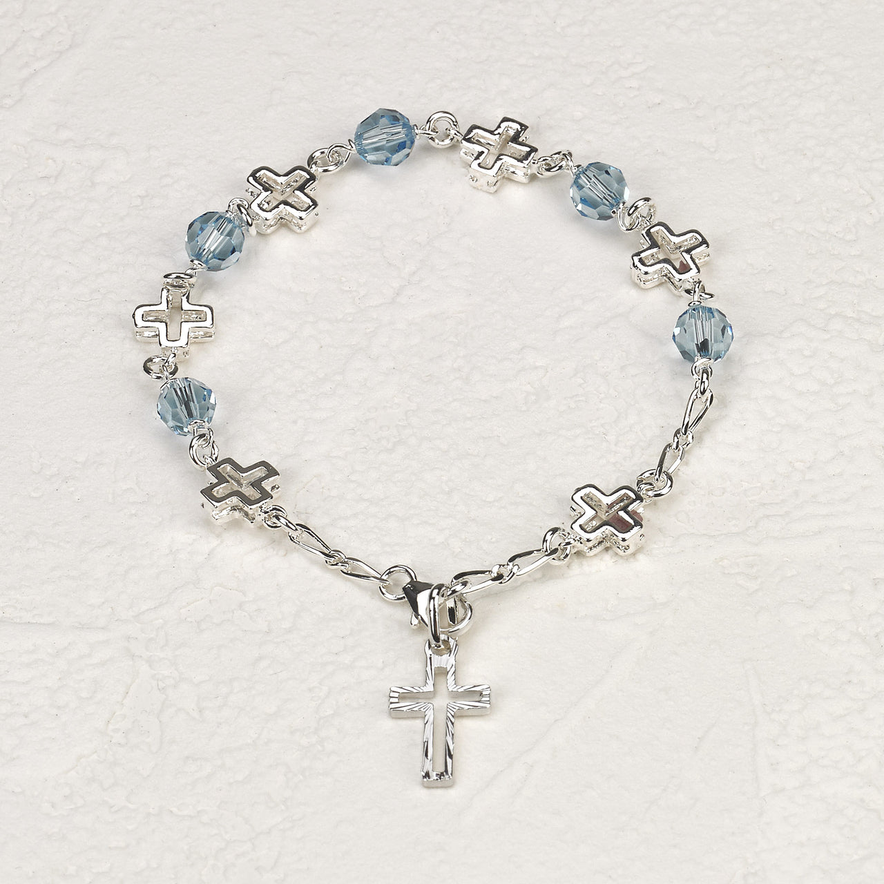 6mm Blue- Austrian Crystal/Cross Rosary Bracelet