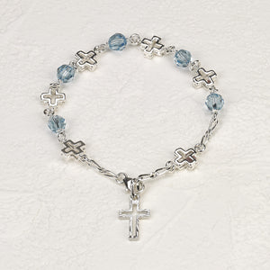6mm Blue- Austrian Crystal/Cross Rosary Bracelet