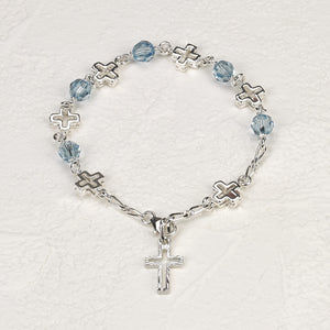 6mm Blue- Austrian Crystal/Cross Rosary Bracelet
