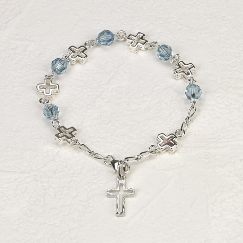 6mm Blue- Austrian Crystal/Cross Rosary Bracelet