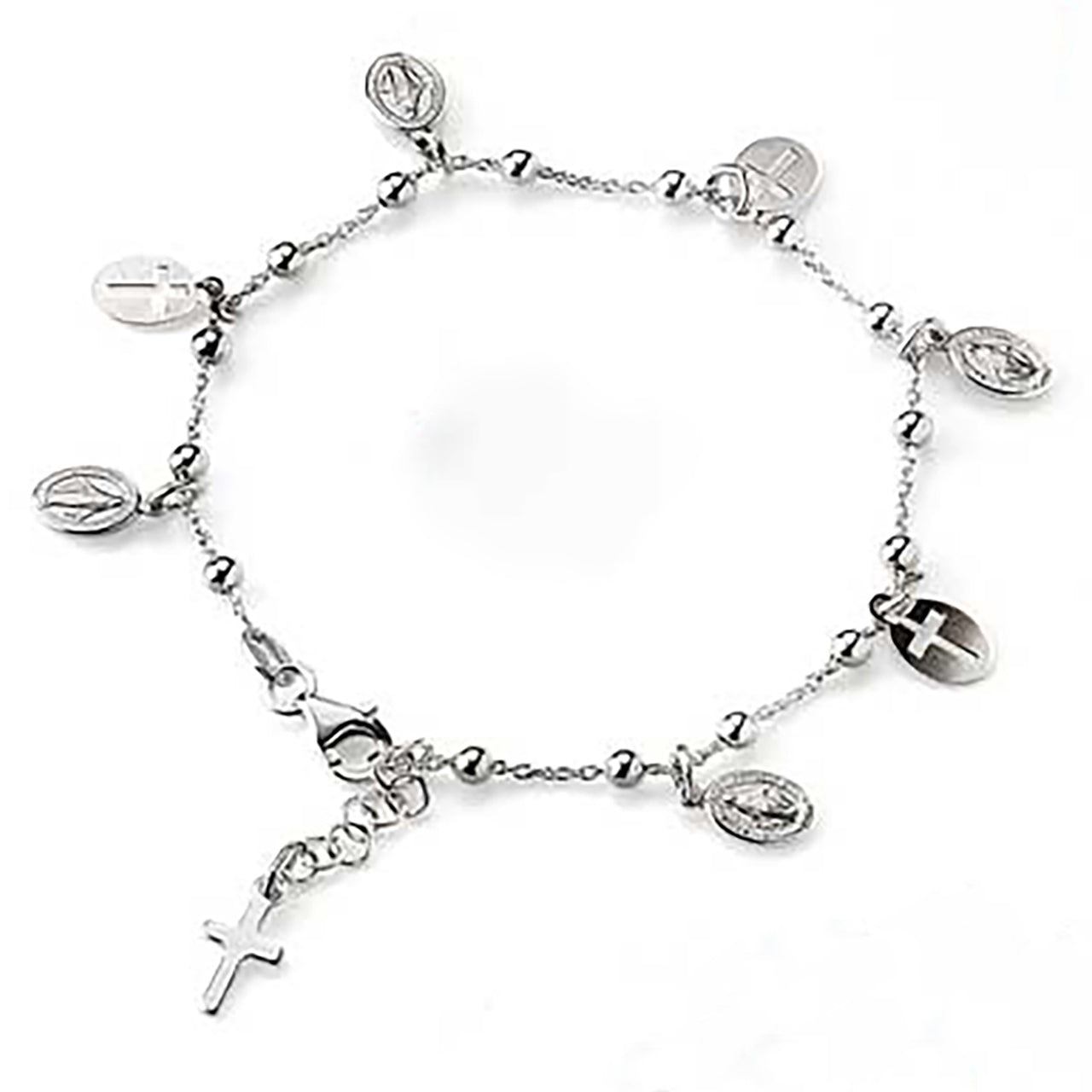 Sterling Silver Medal and Cross Bracelet