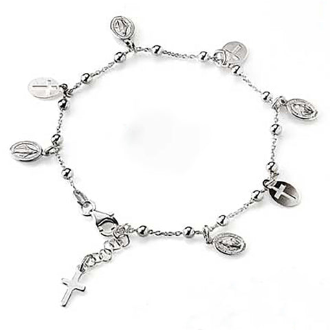 Sterling Silver Medal and Cross Bracelet